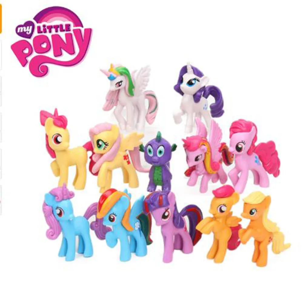 12pcs pony 12 шт. My Little Pony, Радужный Единорог, игрушки, мини-лошадь, ПВХ, фигурки, Сумеречная искорка, яблоко, Джек, Спайк, драконы куклы 2M01 - Цвет: 12pcs pony