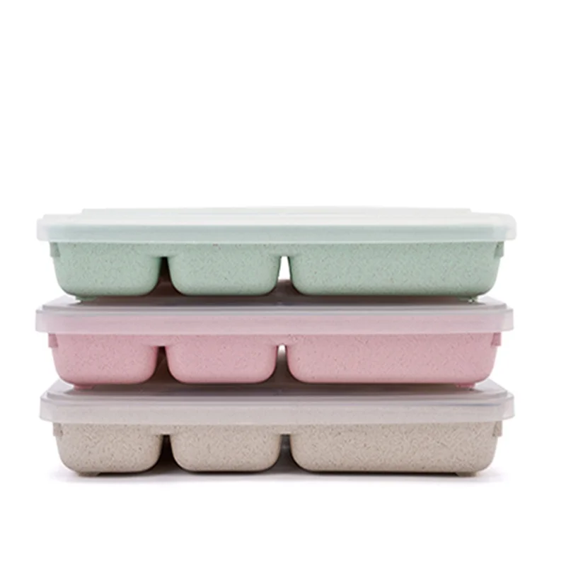 

Wheat Straw Compartment Sealed Lunch Box Portable Bento Box With Spoon For Microwave Heating