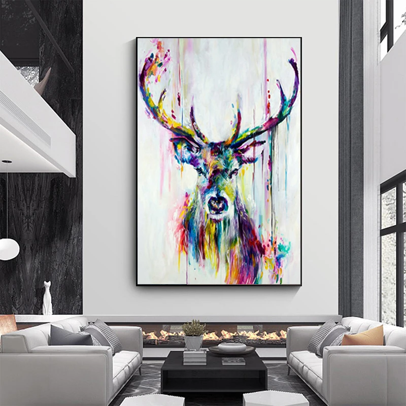 

Watercolor Animals Pop Wall Art Canvas Prints And Posters Abstract Deer Modern Decorative Picture For Living Room Children Room