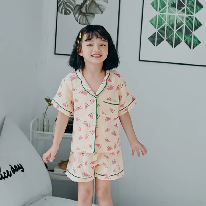 Girls Short Sleeve Pajamas Set Kids Short Pjs Sets Summer Cotton 