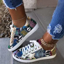 Women Sneakers Casual Shoes Colorful Lace-Up Snake Pattern Star Tenis Feminino Flat Ladies Vulcanized Zapatos De Mujer