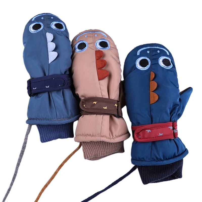 Плюшевые бархатные детские лыжные перчатки с рисунком; утепленные Нескользящие зимние варежки для мальчиков и девочек; ветрозащитные водонепроницаемые детские перчатки для сноуборда