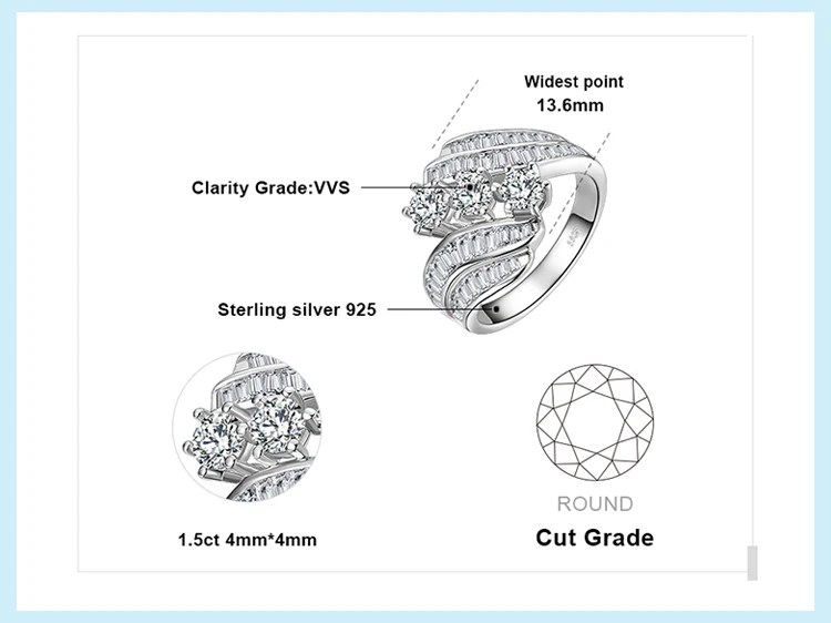 JewelryPalace витой набор канала багет обход группы 6 зубец 3 камня 5ct кубического циркония обещание Свадьба Обручение кольцо 925 St