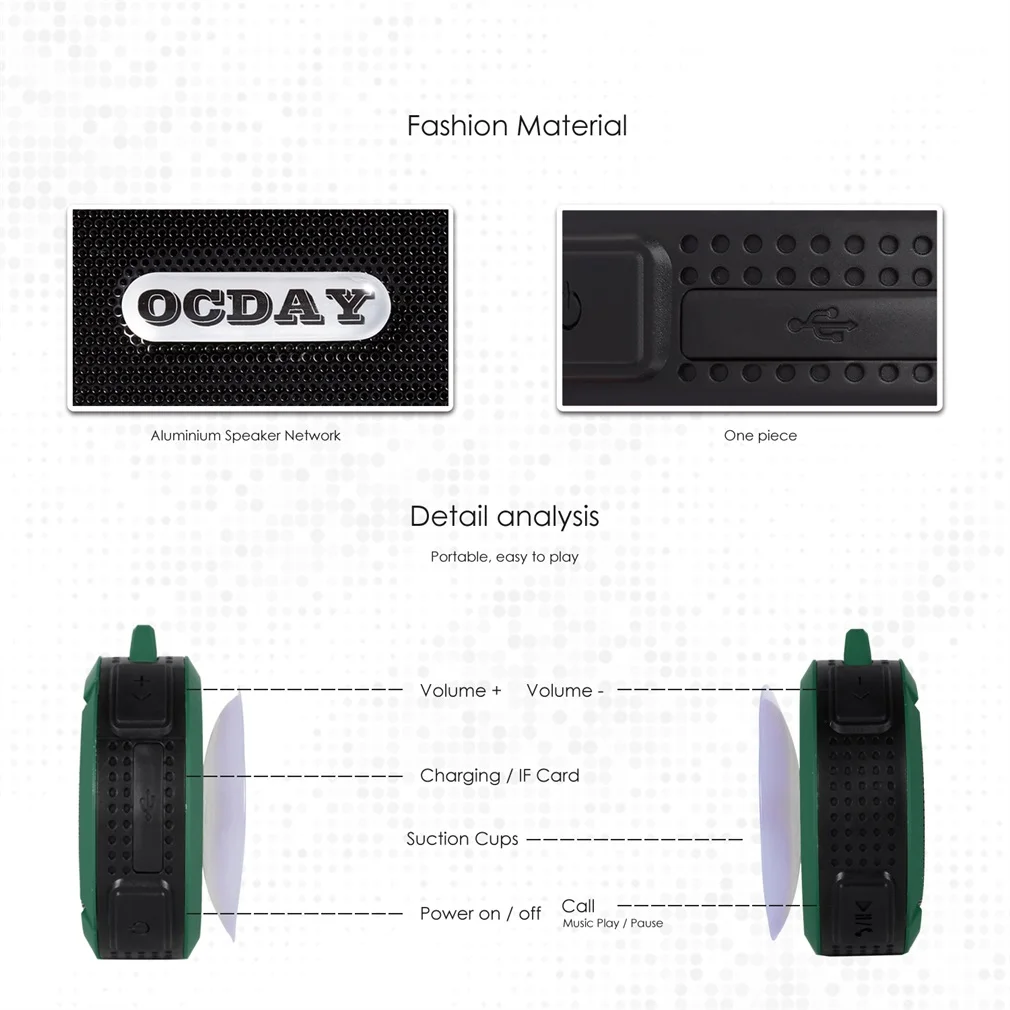 OCDAY C6 пластиковый портативный беспроводной динамик с вызовами громкой связи и присоской водонепроницаемый динамик для душа