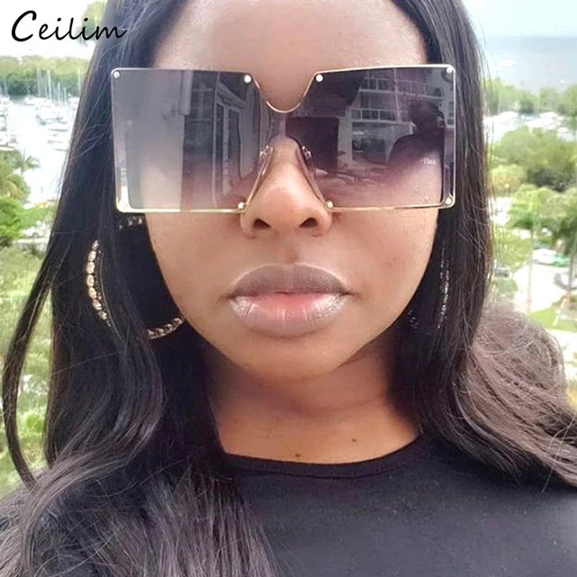 Luxury Oversized Rimless Square Sunglasses Women Brand Designer 2023 New Big  Frame Rivet Sun Glasses Fashion Gradient Shades - AliExpress