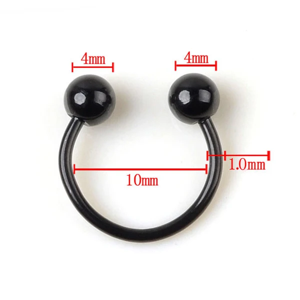 90 Black 4mm 1 шт., женское кольцо-гвоздик из нержавеющей стали, ноздри, нос, клипса, украшения для носа и тела, поддельные украшения для пирсинга, 6, 8, 10, 12 мм - Окраска металла: 90 Black 4mm