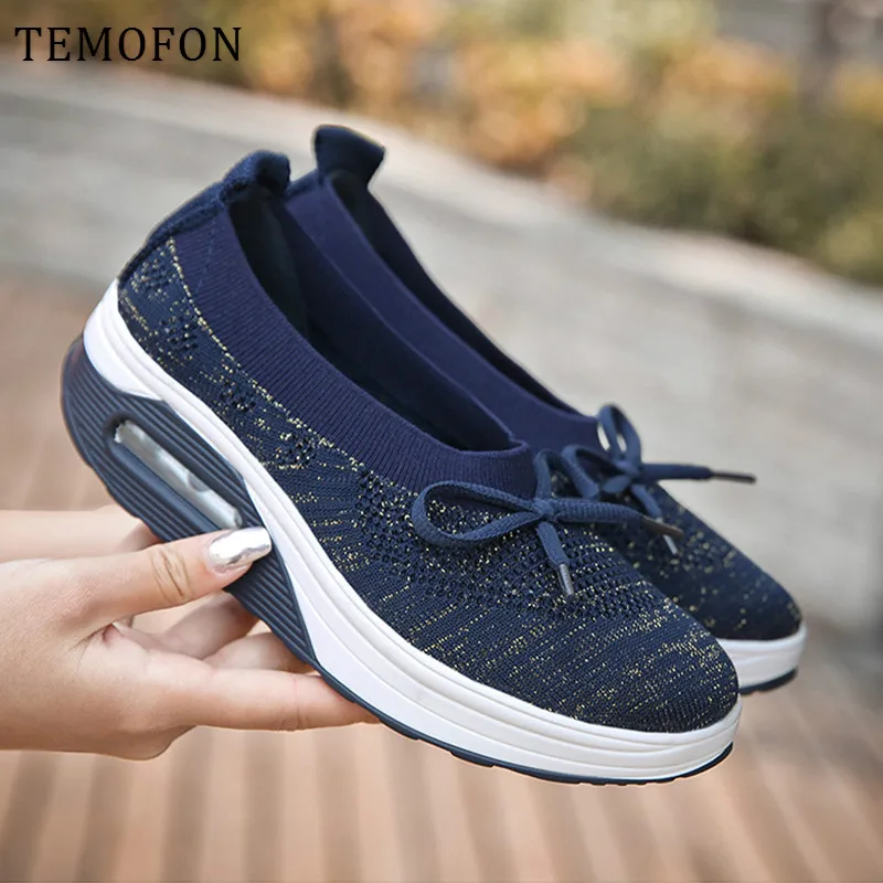 TEMOFON/слипоны на платформе; женская повседневная обувь; дышащая обувь на воздушной подушке; сезон весна-лето; спортивная обувь на танкетке; HVT628