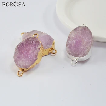 

BOROSA Gold Silver Plated Natural Stone Druzy Connector for Bracelet Rough Kunzite Jaspers Drusy Necklace Pendant Jewelry G1990