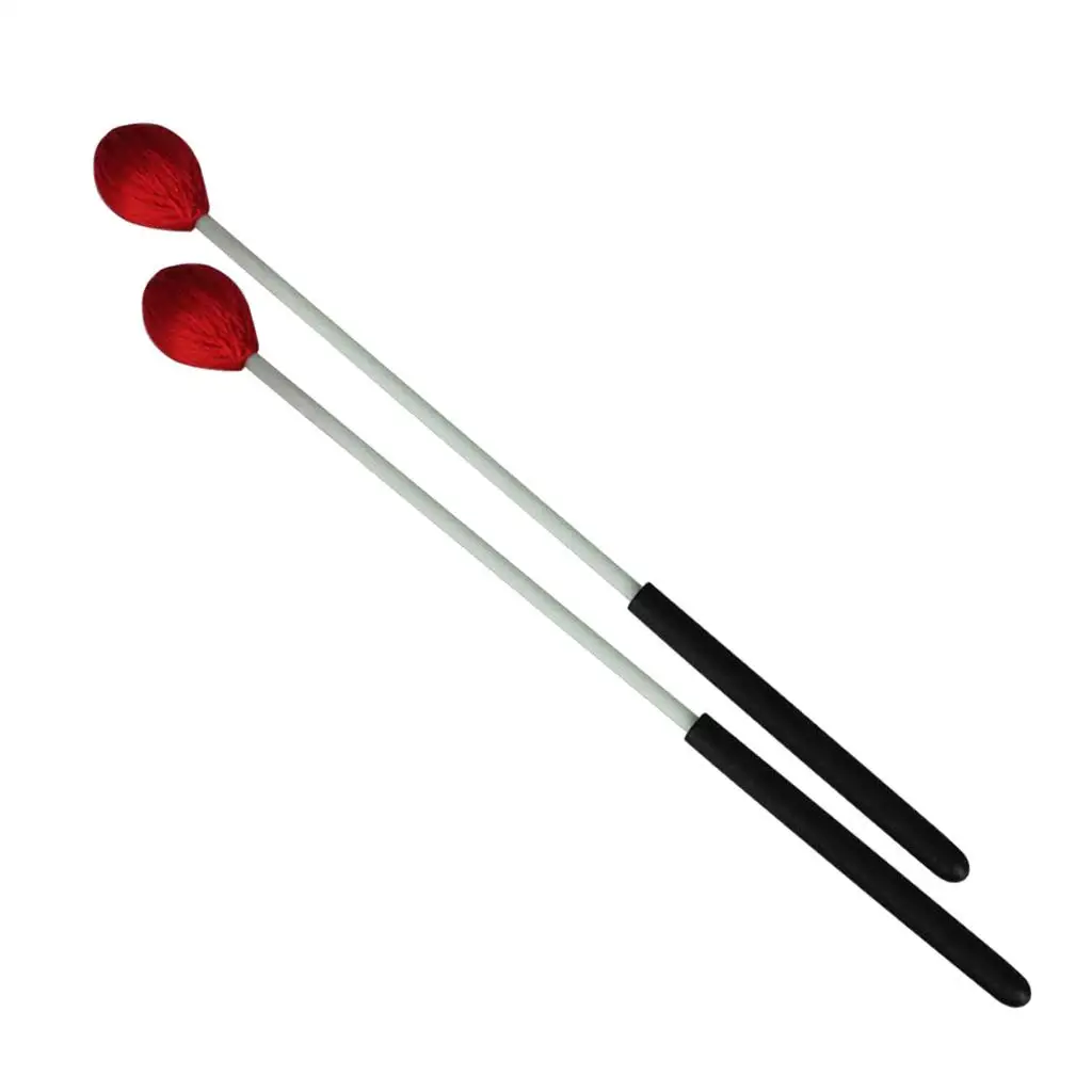 1 Pair Marimba Mallets, Percussion Mallets with Red Yarn Head and Smooth Wood Handle for Beginners