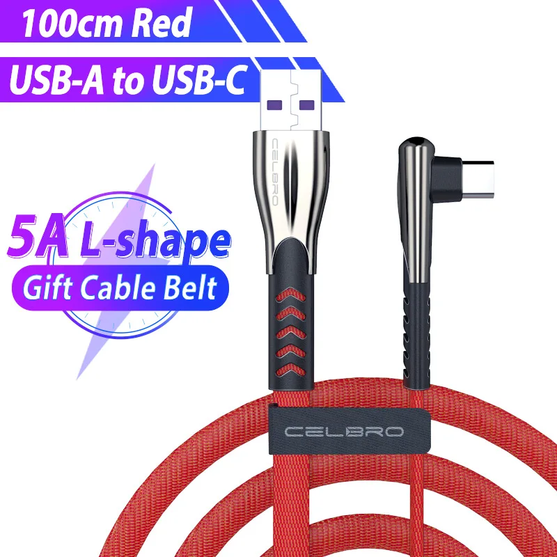 red L Shape 5А usb type C кабель для быстрой зарядки USB C Шнур зарядное устройство для телефона samsung Note 10 S10 Plus Xiaomi huawei P30 Mate30 pro USB C кабель - Цвет: red L Shape