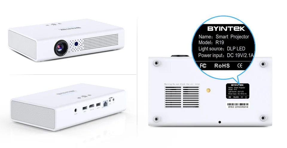 BYINTEK R19 Portable 3D Video Full HD 1080P 4K Smart Wifi Android LED DLP Home Theater Mini Projector for Smartphone