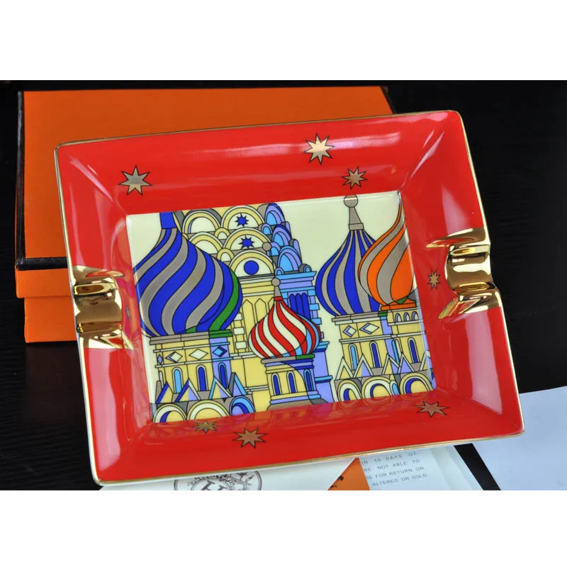 High-end Luxury Gold Ceramic Cigar Ashtray Home Table Accessories Deco Outdoor Smoke Ash Tray Boss Men Birthday Gift