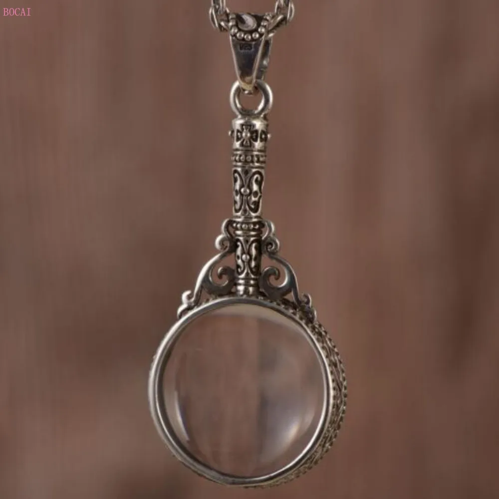

S925 Sterling Silver retro men's and women's Fashion trend magnifier pendant Thai silver jewelry pendant for men and women