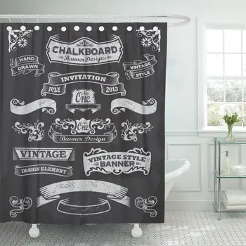 

Ribbon Blackboard Added Scroll Chalk Chalkboard Vintage Text Shower Curtain Waterproof Fabric 60 x 72 Inches Set with Hooks