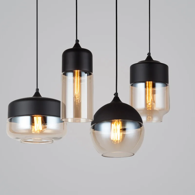 Günstige Metall Industrie Glas Anhänger Licht Schwarz Loft Bar Zähler Esszimmer Persönlichkeit Kreative Glas Decke Hängen Lampe