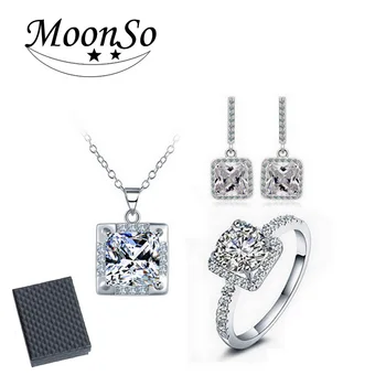 

Multi-color Real 925 Sterling Silver Engagement Wedding Bridal Jewelry for Brides Ring J574 with black box