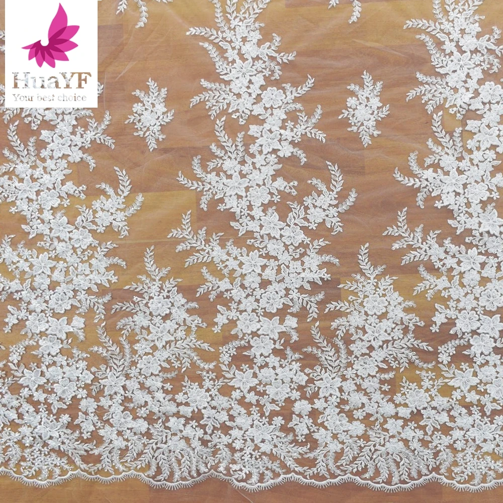 

2021 Snow White New French Bridal Mesh Embroidery Lace Sequence Fabrics HY1315