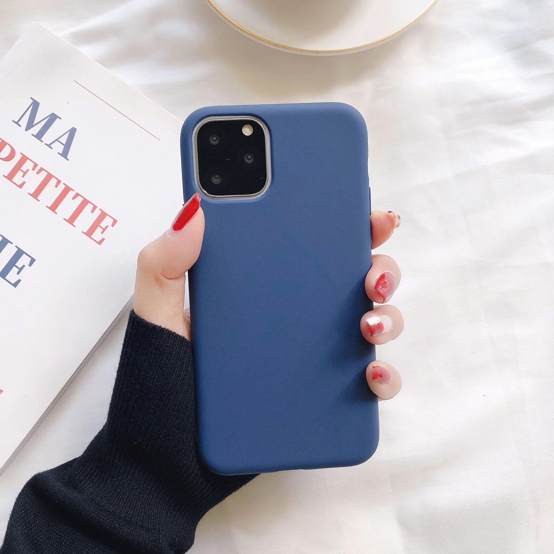 Карамельный цвет iPhone XS 11 Pro Max матовый чехол для телефона XR XS Max X 11 8 Plus iPhone 6 6S 7 Plus 11 Pro Мягкий силиконовый чехол - Цвет: Blue
