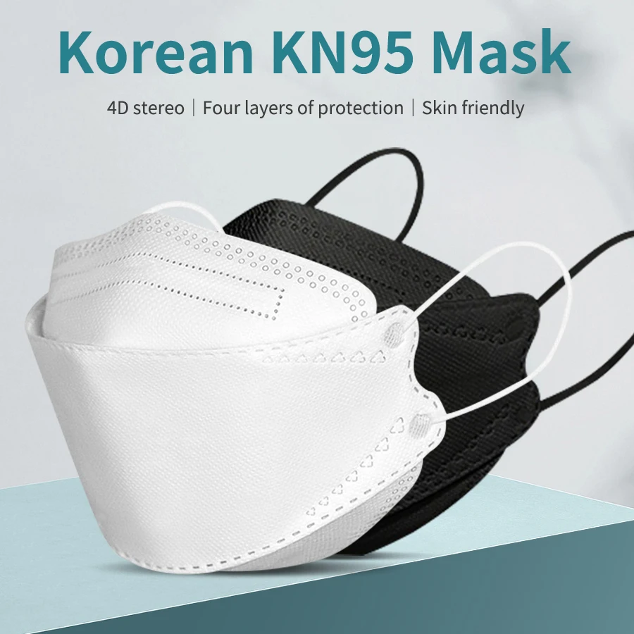 10-60 uds cara de piel máscara KN95 tipo pez boca máscara a prueba de polvo Anti-PM2.5 respirador transpirable razonable protección antipolvo máscaras