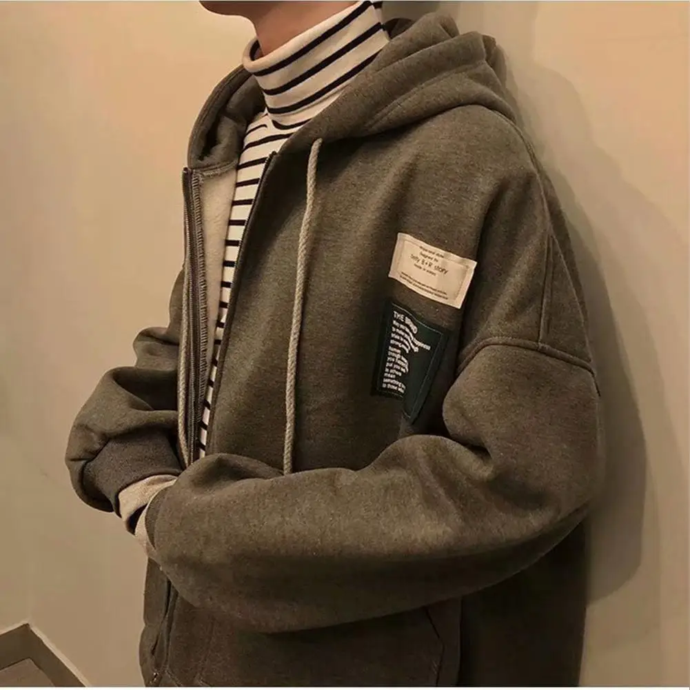 Yfashion мужчины молния свободный Hoodeid с длинными рукавами флисовая подкладка Повседневный свитер пальто для повседневного спорта