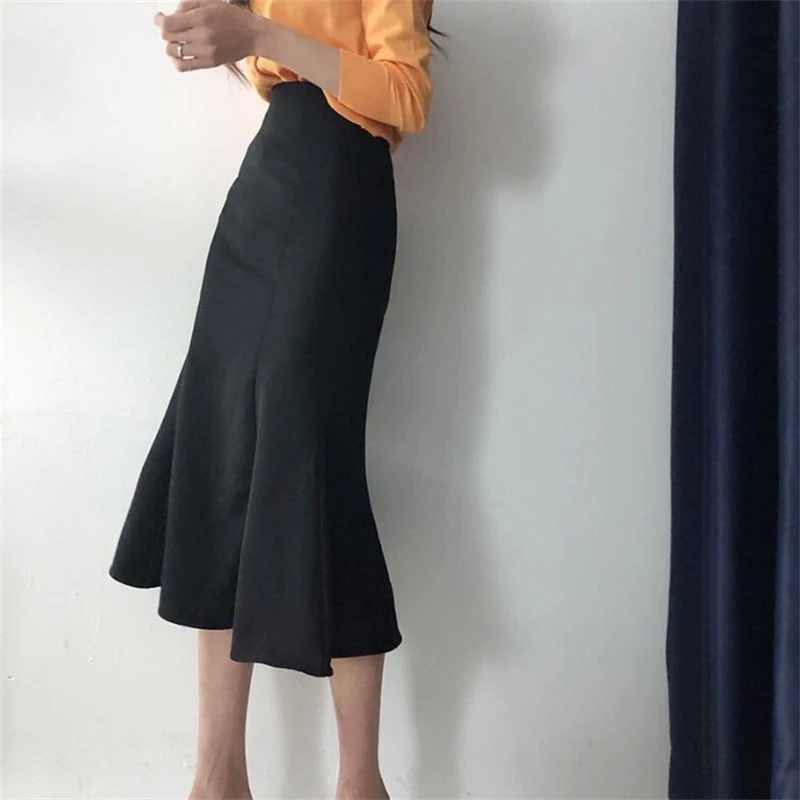 Korean Fashion Summer Skirts Chic Elegant Slim White High Waist Mermaid Long Skirt Women Office Lady Ruffles Wrap Hip Faldas green skirt