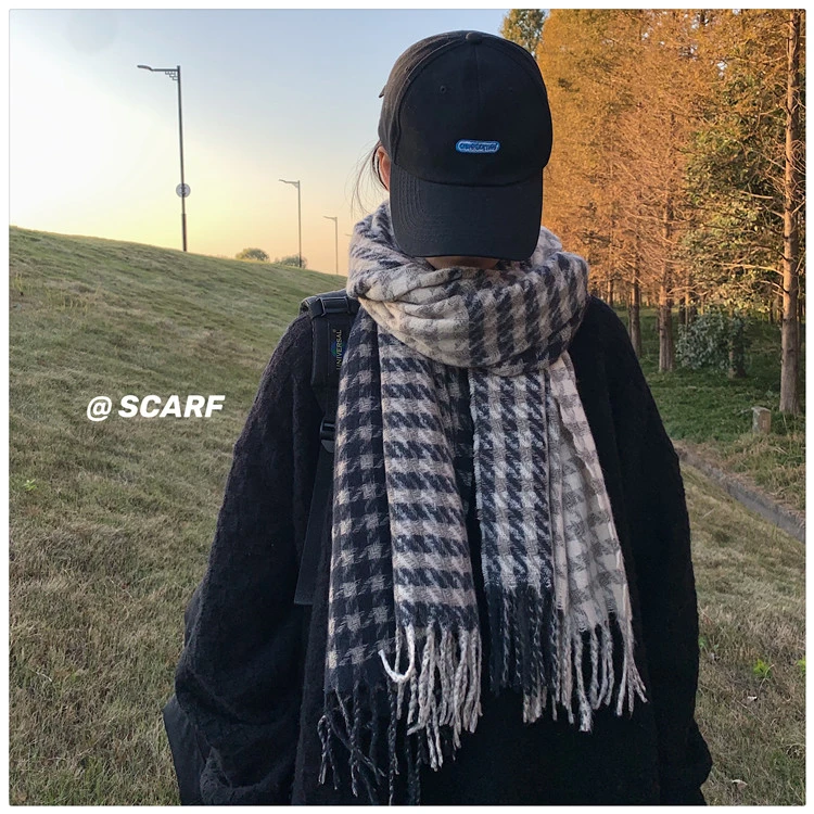 Bufanda de lana de punto para hombre y mujer, bufanda a cuadros blanca y negra, gruesa, cálida, para invierno, regalos de y Año Nuevo, bufanda para pareja|Bufandas de mujer| - AliExpress