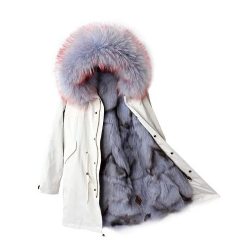 

2019 new women real raccoon fur collar fox fur liner long parka real fur coat loose long parka High quality winter jacket