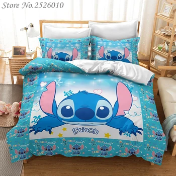 

3D Stitch Cute Cartoon Printed Duvet Cover Sets Duvet Cover Pillowcases Bedding Set for Kids Adults Twin Full Queen King Size