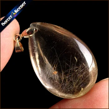 

Rare Natural Quartz Gold Rutilated Garden Quartz Crystal Love Necklace Pendant natural minerals Fish Tank Beads OS463