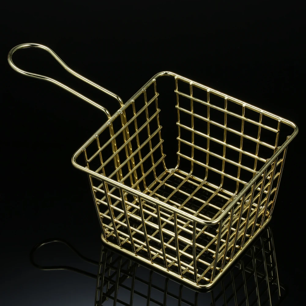 

Kitchen French Fry Basket Square Poaching Boiling Deep Frying Snack Food Frying Basket Holder Cook Tool with Handles Tableware