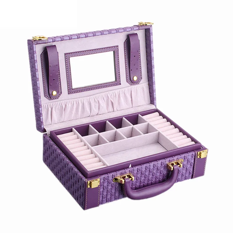 

Guanya Portable Braided Pattern Necklace Jewelry Storage Packaging Box Necklace Rings Earrings Organizer Case For Girls Gift