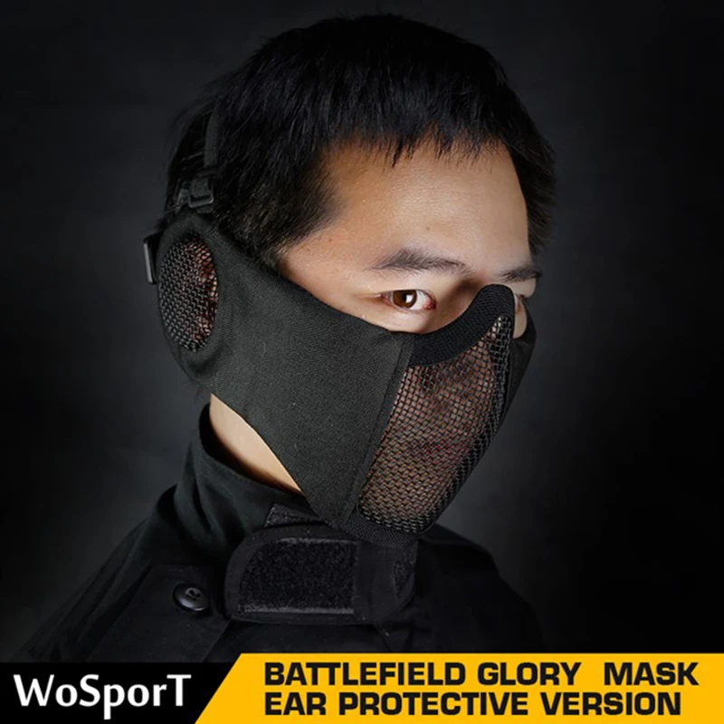 Камуфляжная тактическая маска Wosport для страйкбола полумаска защиты ушей дышащая