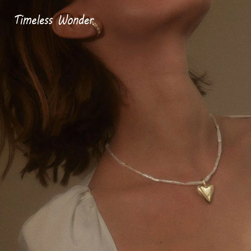 

Timeless Wonder Amazing Baroque Pearl Heart Choker Necklace Fancy Jewelry Gown Punk Gothic Runway Rare Wedding Bride White 2366