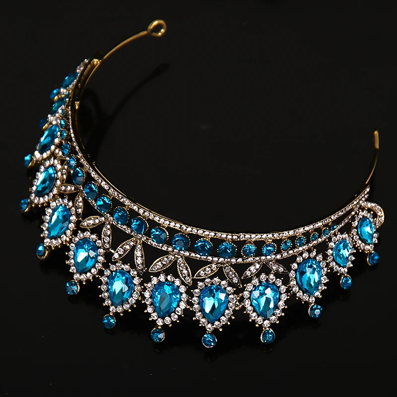 Blue Rhinestone Crystal Wedding Crown Bride Tiaras And Crowns Queen Diadem Pageant Crown Bridal Hair Jewelry Accessories Luxury hair accessory hair headdress bridal headwear