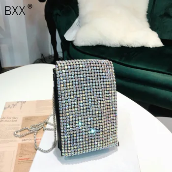 

[BXX] Women's Single Shoulder Crossbody Bag All-match Flap 2020 Luxury Rhinestone Package Female Party Mobile Phone Clutch HG786