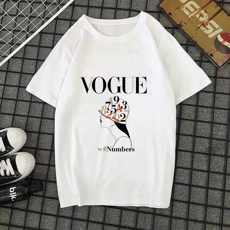 Summer New 2020 Fashion T shirt Women VOGUE letter print Harajuku Tshirt O-neck Short Sleeve T-shirt White Tops Female Clothing