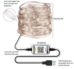 ztgs USB Christmas Tree Led String Lights with Phone Smart Bluetooth App Remote Control Christmas Home Decor Fairy Lights