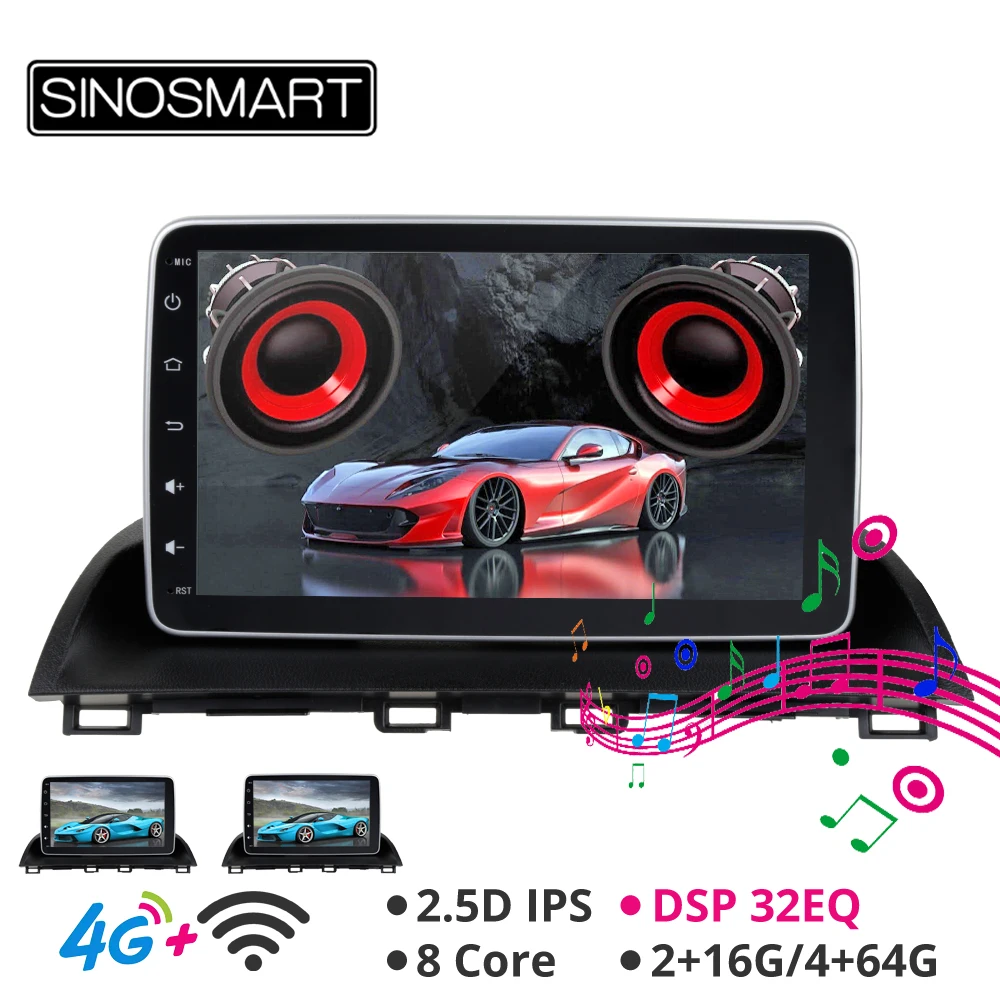  SINOSMART Support 4G SIM Card DSP 2G/4G RAM Android 8.1 Car GPS Navigation Player for Mazda 3 Axela