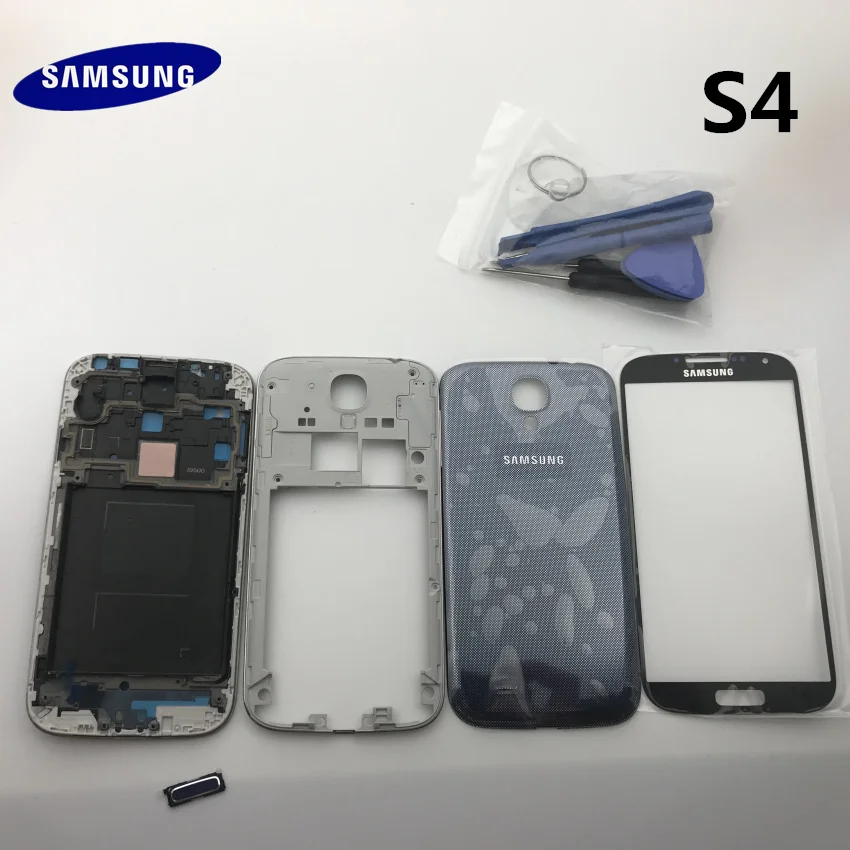 Полный чехол для samsung Galaxy S4 i9500 i9505 i337 с передней рамкой+ задняя крышка чехол+ Переднее стекло+ клей+ Инструменты