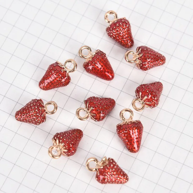 10pcs Fashion 3d Simulation Strawberry Fruit Charms Pendant Beads Diy