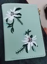 Billetera corta con estampado de flores para mujer, monedero pequeño con cremallera, tarjetero de cuero