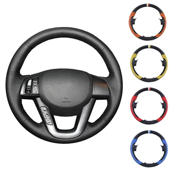 

Black Artificial Leather Car Steering Wheel Cover Hand-stitched DIY for Kia K5 2011 2012 2013 Kia Optima