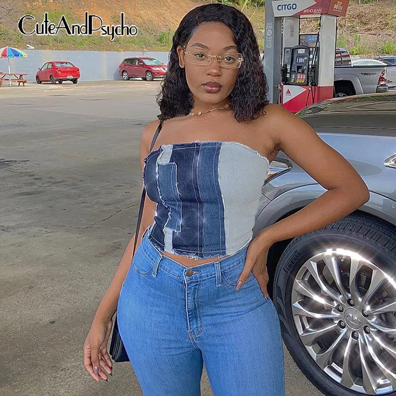 Streetwear Vintage Denim Crop Tops 