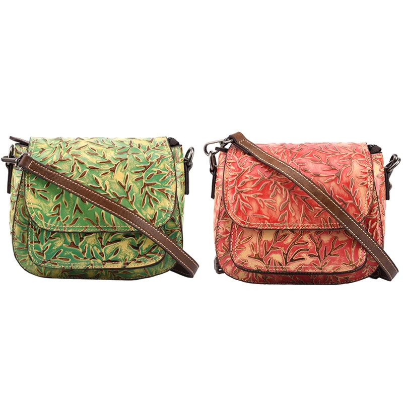 Vintage Casual Hand-Brushed Fashion Diagonal Cross Bag Personalized Embossed Top Layer Leather Pouch