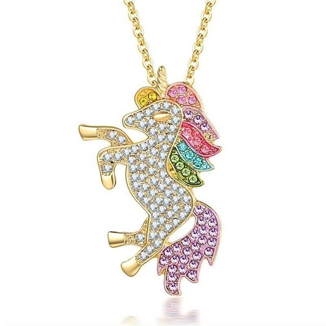 Crystal Unicorn Rings Necklace Bracelet Earrings Jewelry Set Cute Cartoon Rainbow Horse Accessories For Women Jewelry