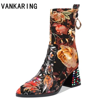 

fashion printing suede leather ankle boots for women dress pumps pointed toe botas mujer femme autumn winter party boots woman