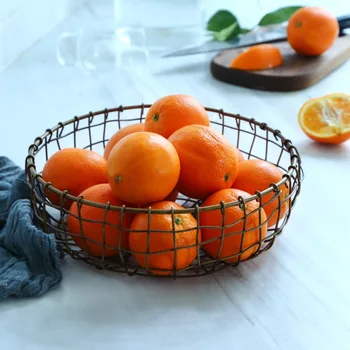 

3 Sizes Vintage Style Metal Wrought Iron Storage Basket Nordic Style Fruit Baking Bread Snack Basket Kitchen Organizer