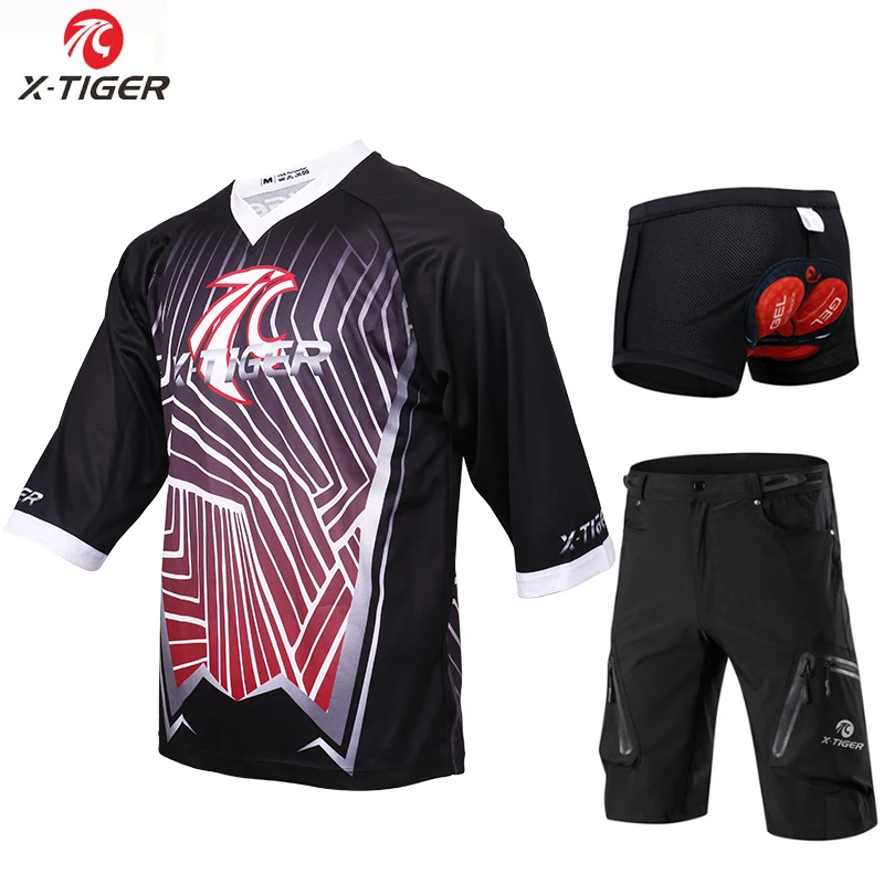 Одежда для велоспорта X-Tiger, комплект для велоспорта, Майки для спуска на гору, рубашка с коротким рукавом DH, быстросохнущая рубашка для велоспорта - Цвет: as picture