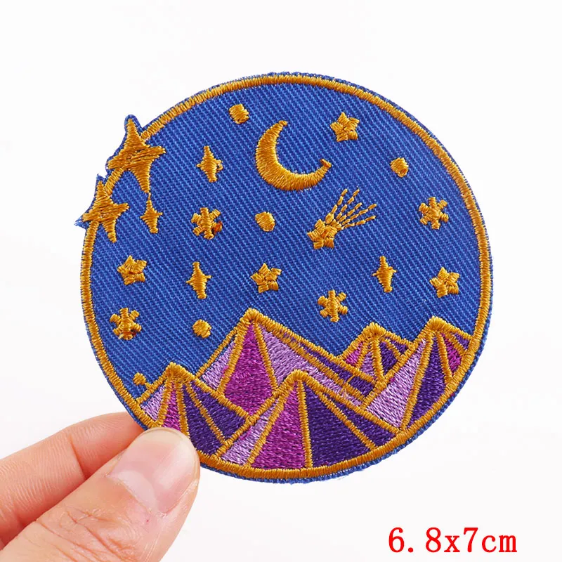 Van Gogh Waves Embroidery Patch Outdoor Travel Patches On Clothes Stripe DIY Mountains Patches For Clothing Stickers Badges 