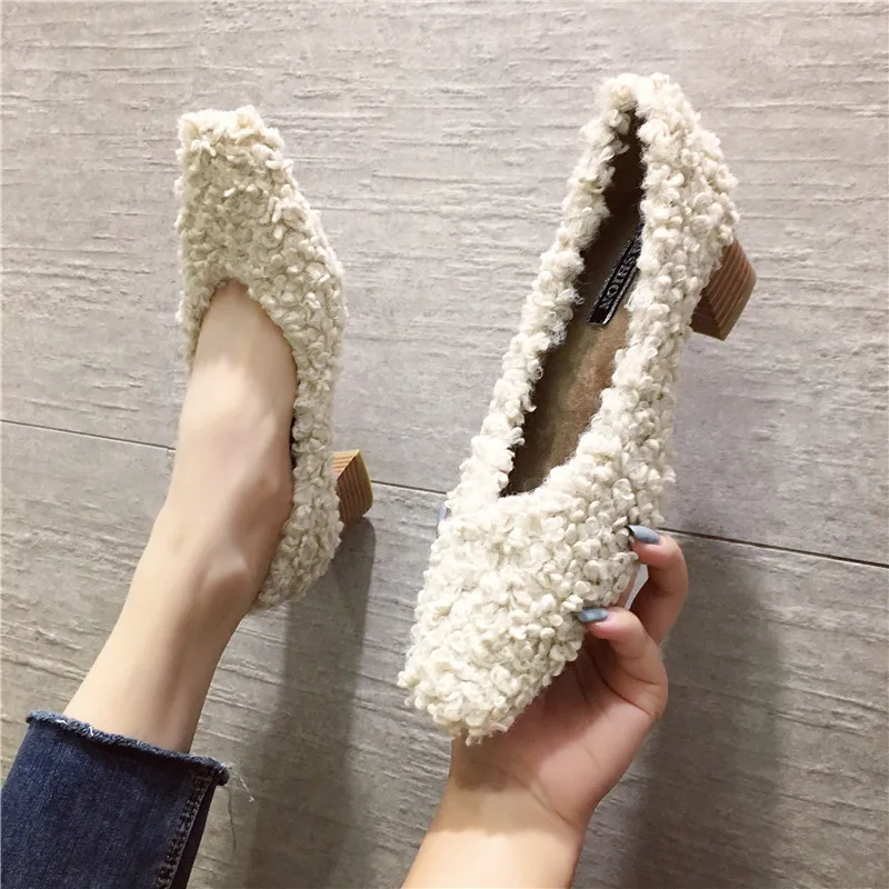 

WOMEN'S Shoes ~~~ 2019 New Style ~~~ Autumn Shoes Versatile in Chunky-Heel Low-Cut Furry ~~~ Shoes Lazy ~~~ Shoes Network Red So